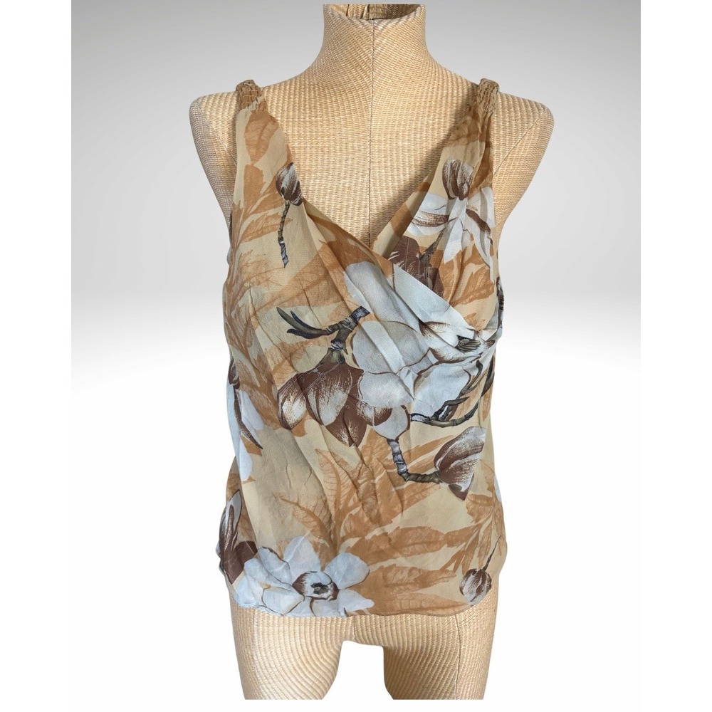 The Limited Silk Large Beautiful Tan Floral 90s Y2K Fairycore Babydoll Blouse